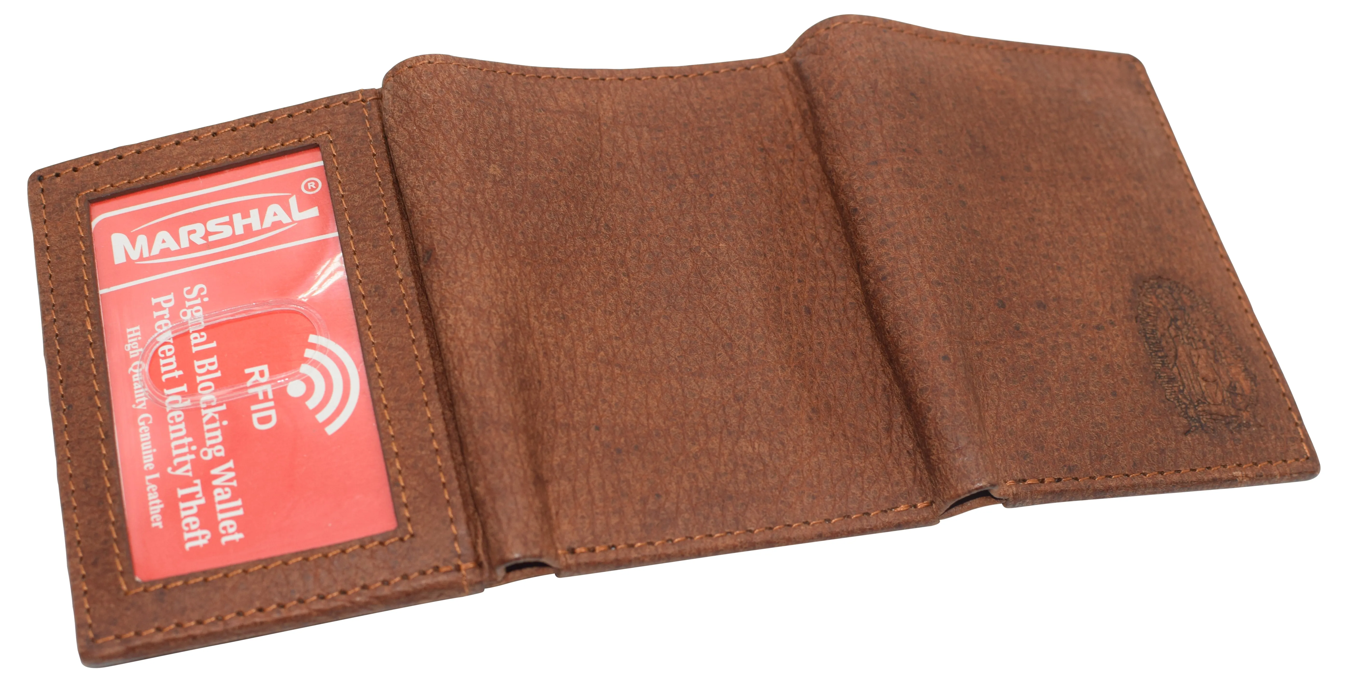 RFID45NUTN Real Leather Men's RFID Blocking Trifold Wallet with Outside ID Window Logo Gift Wallets for Men