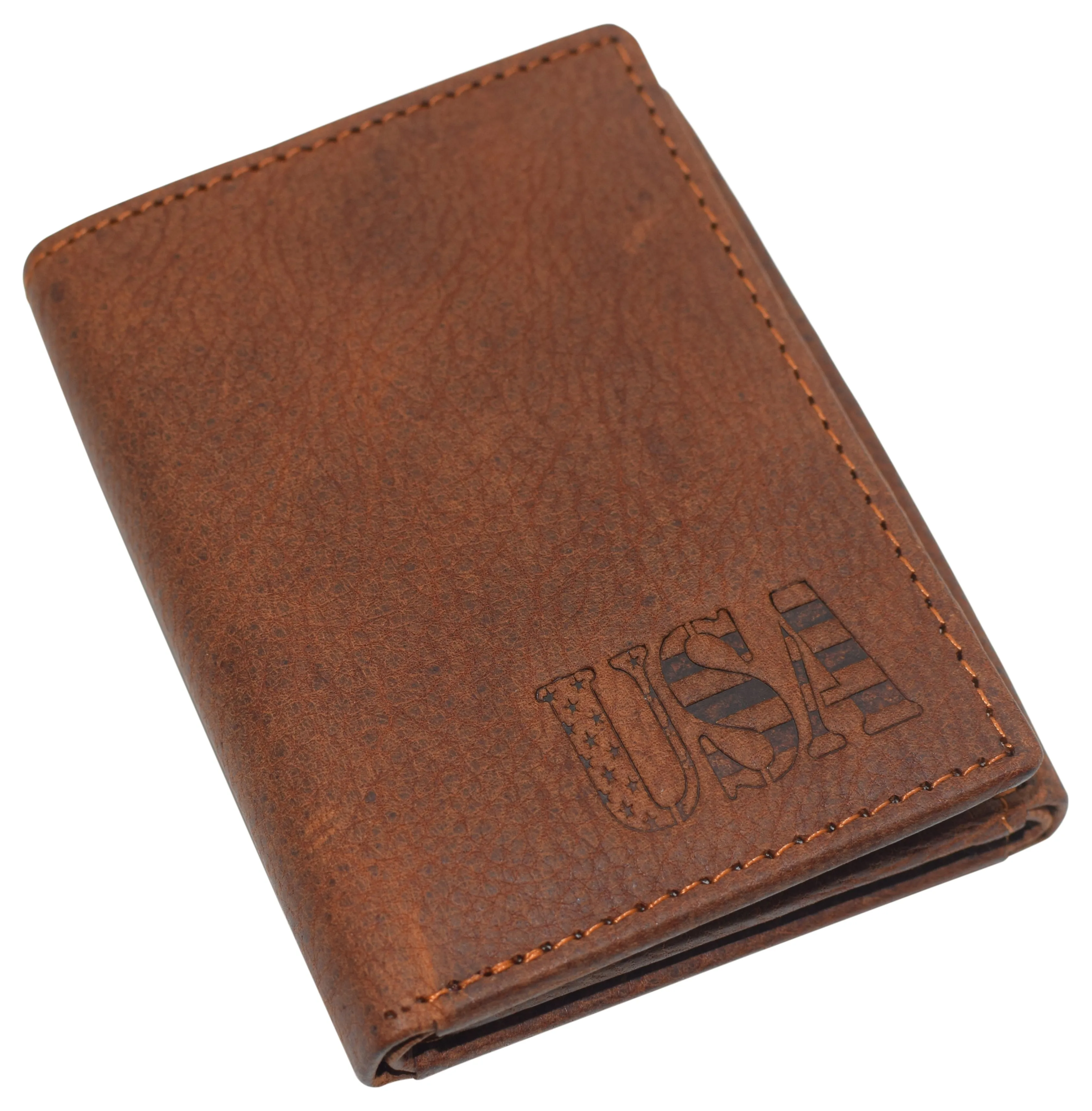 RFID45NUTN Real Leather Men's RFID Blocking Trifold Wallet with Outside ID Window Logo Gift Wallets for Men