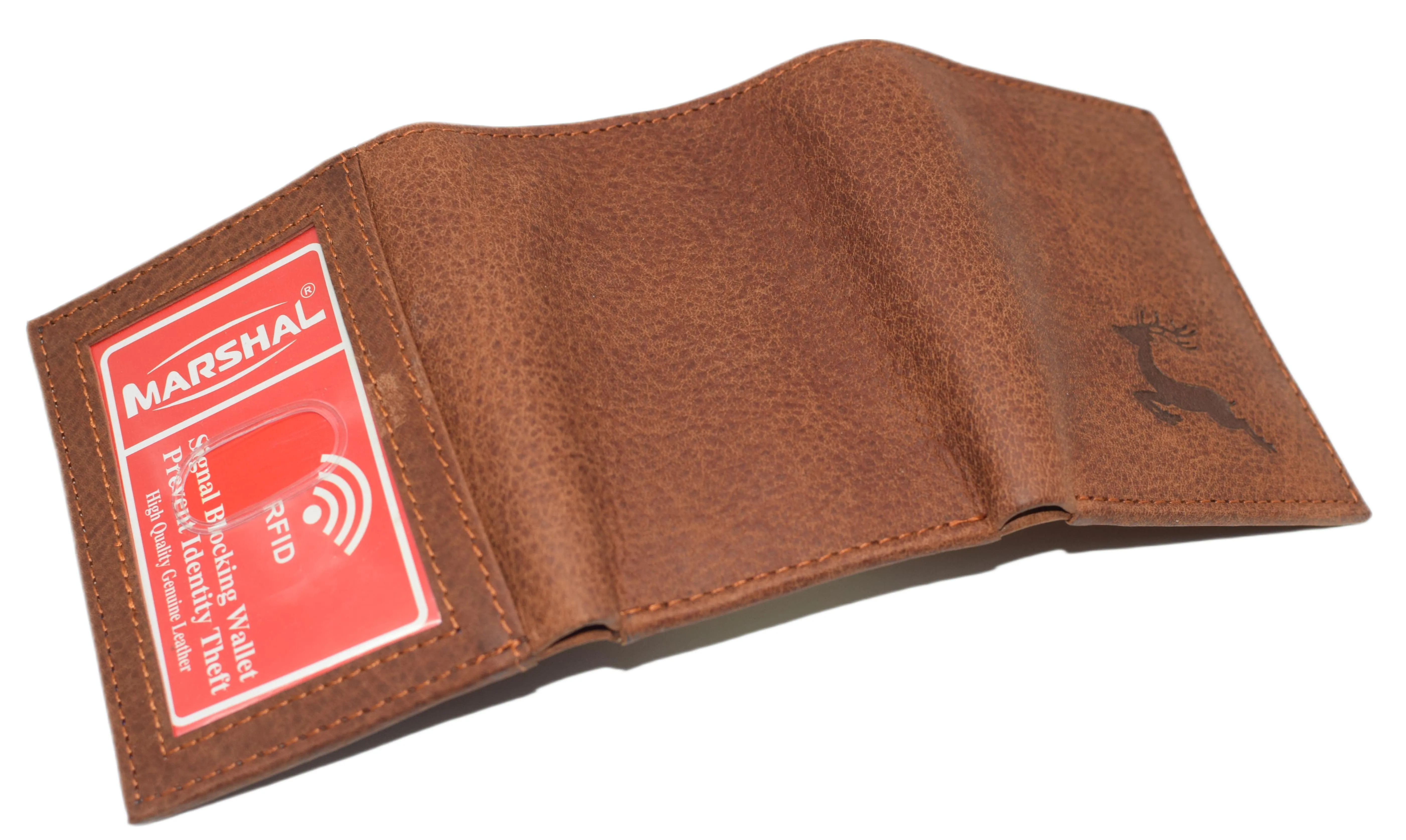 RFID45NUTN Real Leather Men's RFID Blocking Trifold Wallet with Outside ID Window Logo Gift Wallets for Men