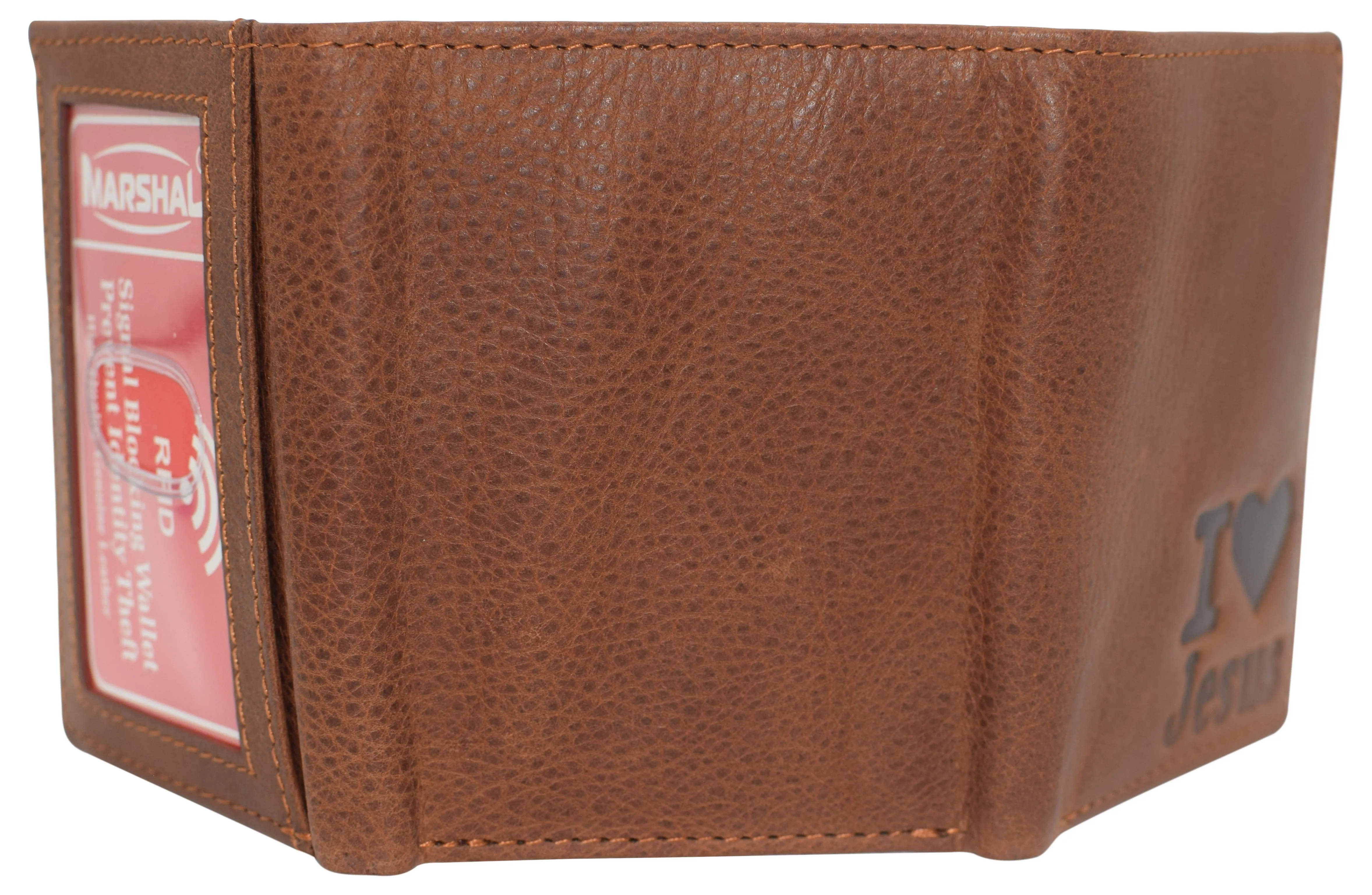 RFID45NUTN Real Leather Men's RFID Blocking Trifold Wallet with Outside ID Window Logo Gift Wallets for Men
