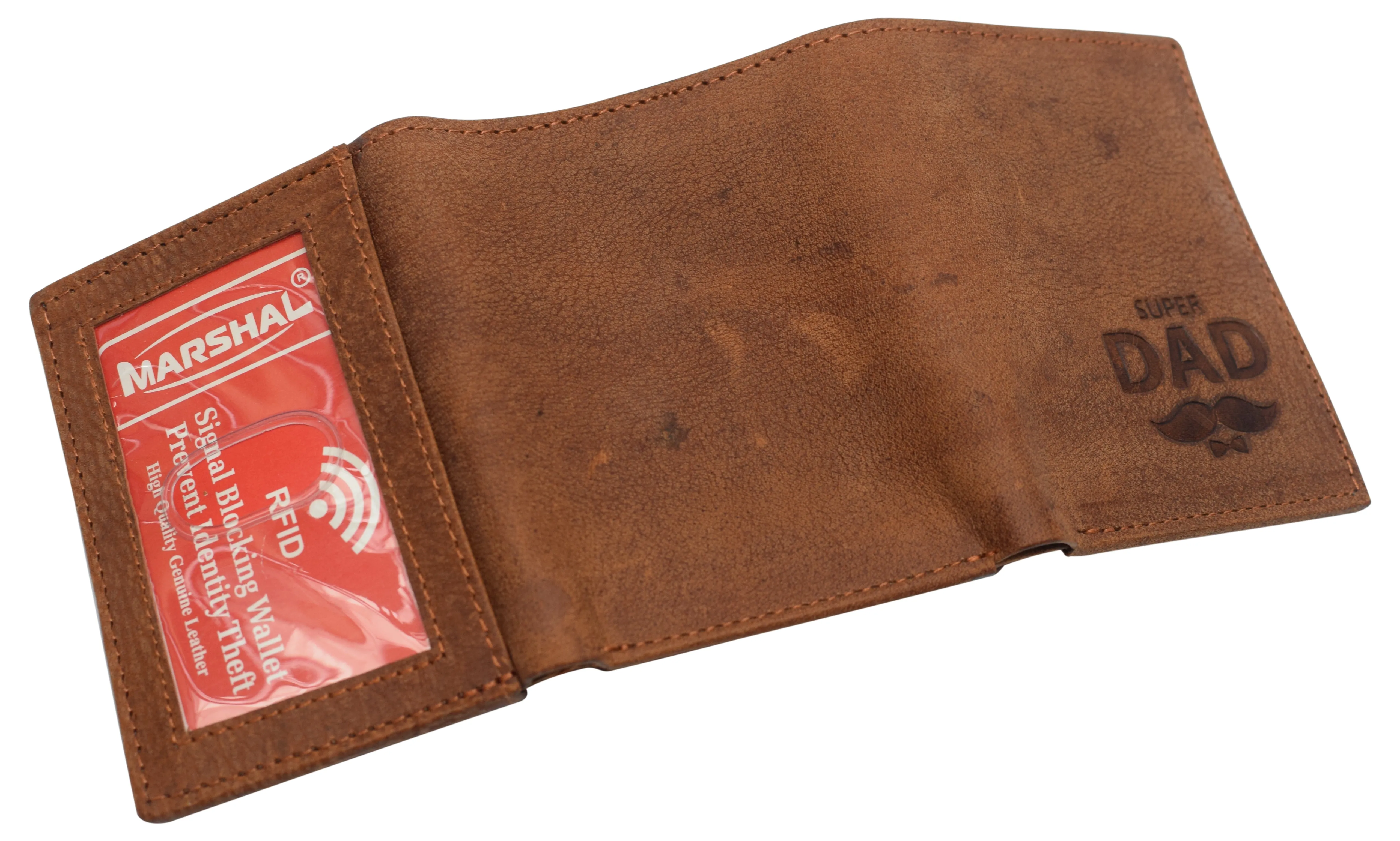RFID45NUTN Real Leather Men's RFID Blocking Trifold Wallet with Outside ID Window Logo Gift Wallets for Men