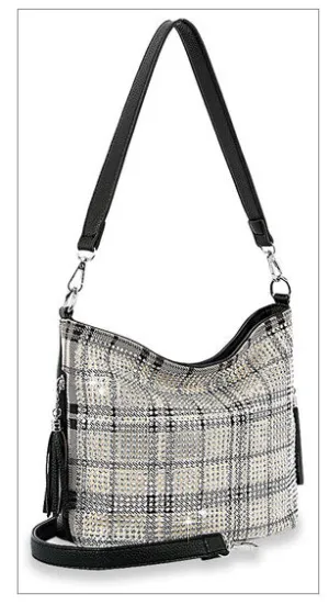 Rhinestone Accent Plaid Hobo Handbag