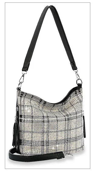 Rhinestone Accent Plaid Hobo Handbag