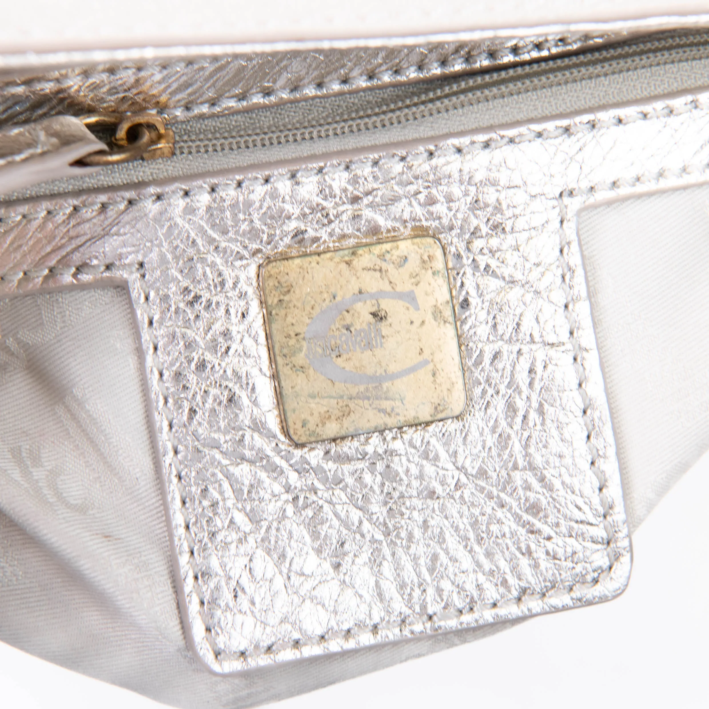 Roberto Cavalli Gold Leather Studded Clutch Gold Hardware