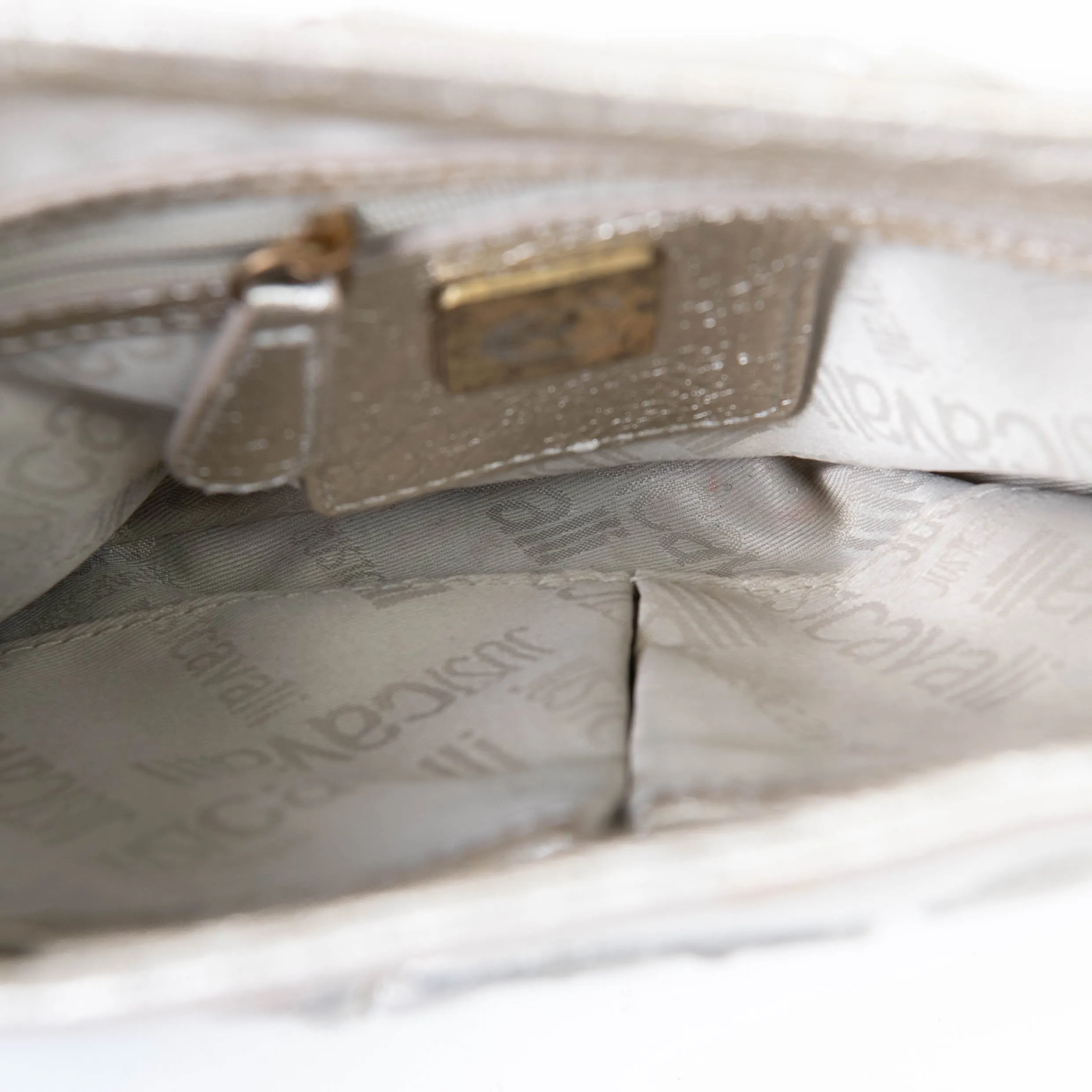 Roberto Cavalli Gold Leather Studded Clutch Gold Hardware