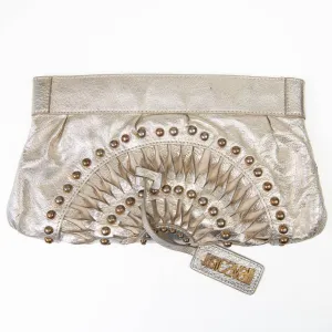 Roberto Cavalli Gold Leather Studded Clutch Gold Hardware