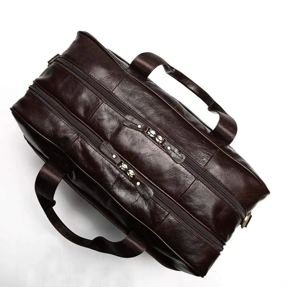 Rossie Viren  Mens Vintage  Leather Classic Business Laptop  Overnight Duffel Travel Shuttle Bag For Luggage/Wheels