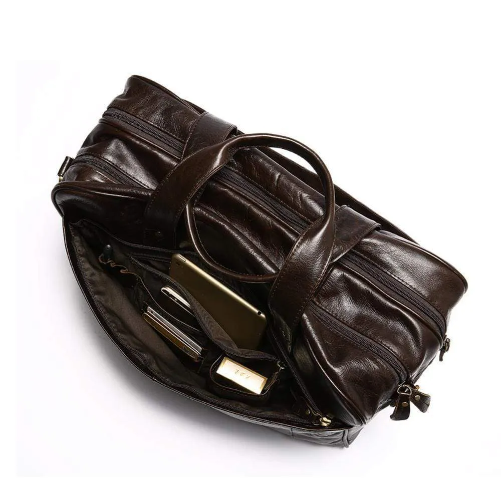 Rossie Viren  Mens Vintage  Leather Classic Business Laptop  Overnight Duffel Travel Shuttle Bag For Luggage/Wheels