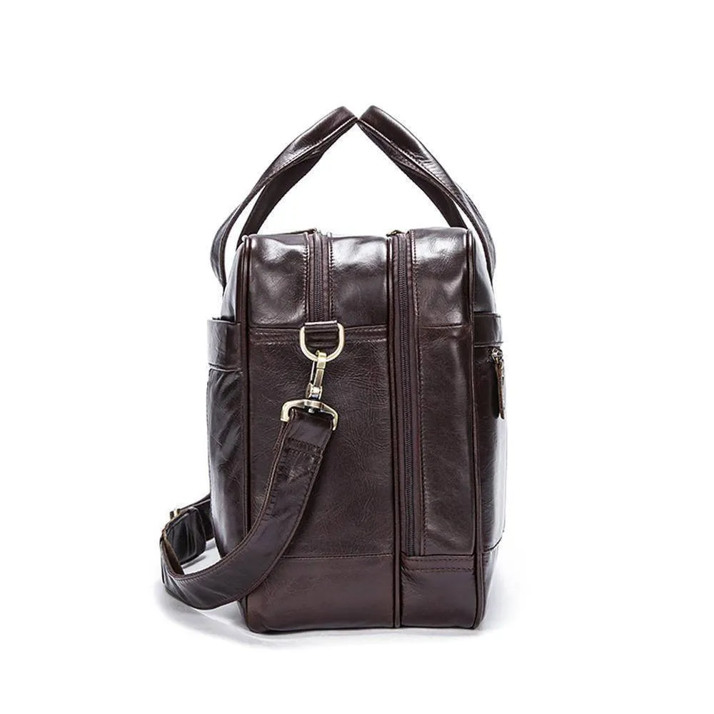 Rossie Viren  Mens Vintage  Leather Classic Business Laptop  Overnight Duffel Travel Shuttle Bag For Luggage/Wheels