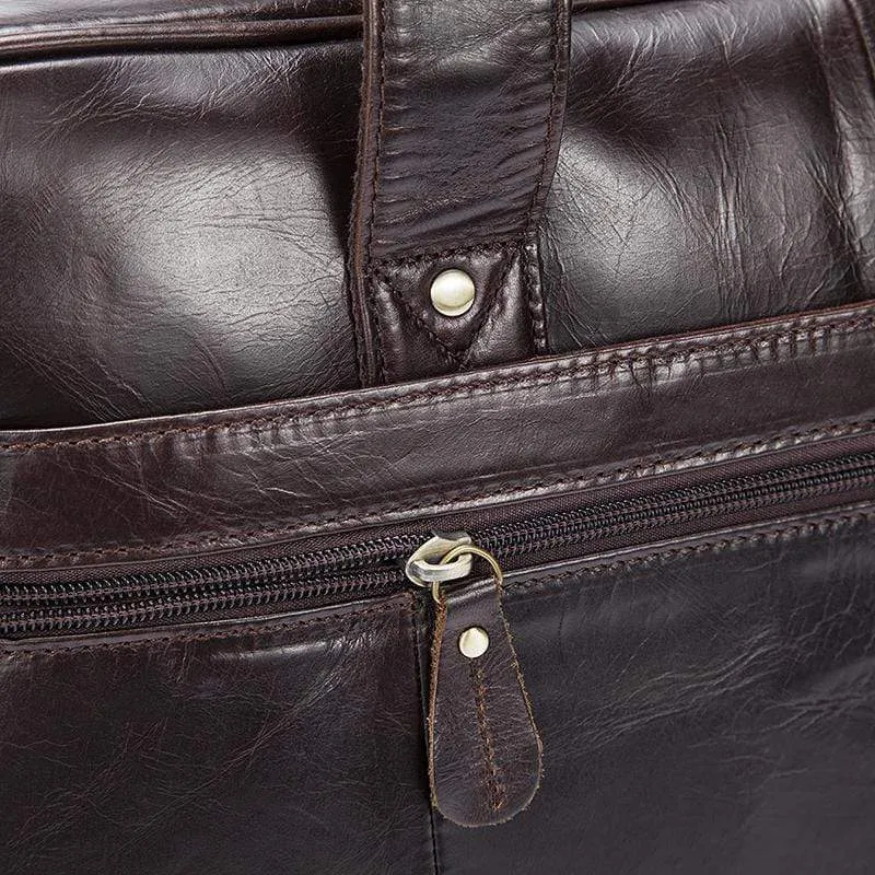 Rossie Viren  Mens Vintage  Leather Classic Business Laptop  Overnight Duffel Travel Shuttle Bag For Luggage/Wheels