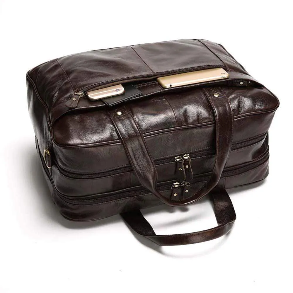 Rossie Viren  Mens Vintage  Leather Classic Business Laptop  Overnight Duffel Travel Shuttle Bag For Luggage/Wheels