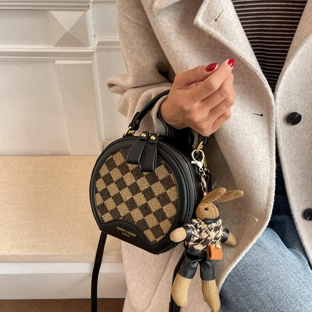 RTGGSEL Quilted Lattice Crossbody Shoulder Bags for Women Small Tote Square Satchel Handbags Purse with Bunny Doll Pendant