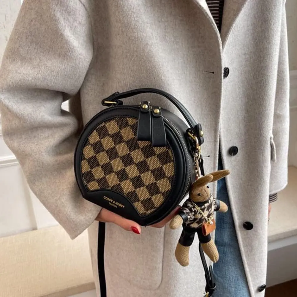 RTGGSEL Quilted Lattice Crossbody Shoulder Bags for Women Small Tote Square Satchel Handbags Purse with Bunny Doll Pendant
