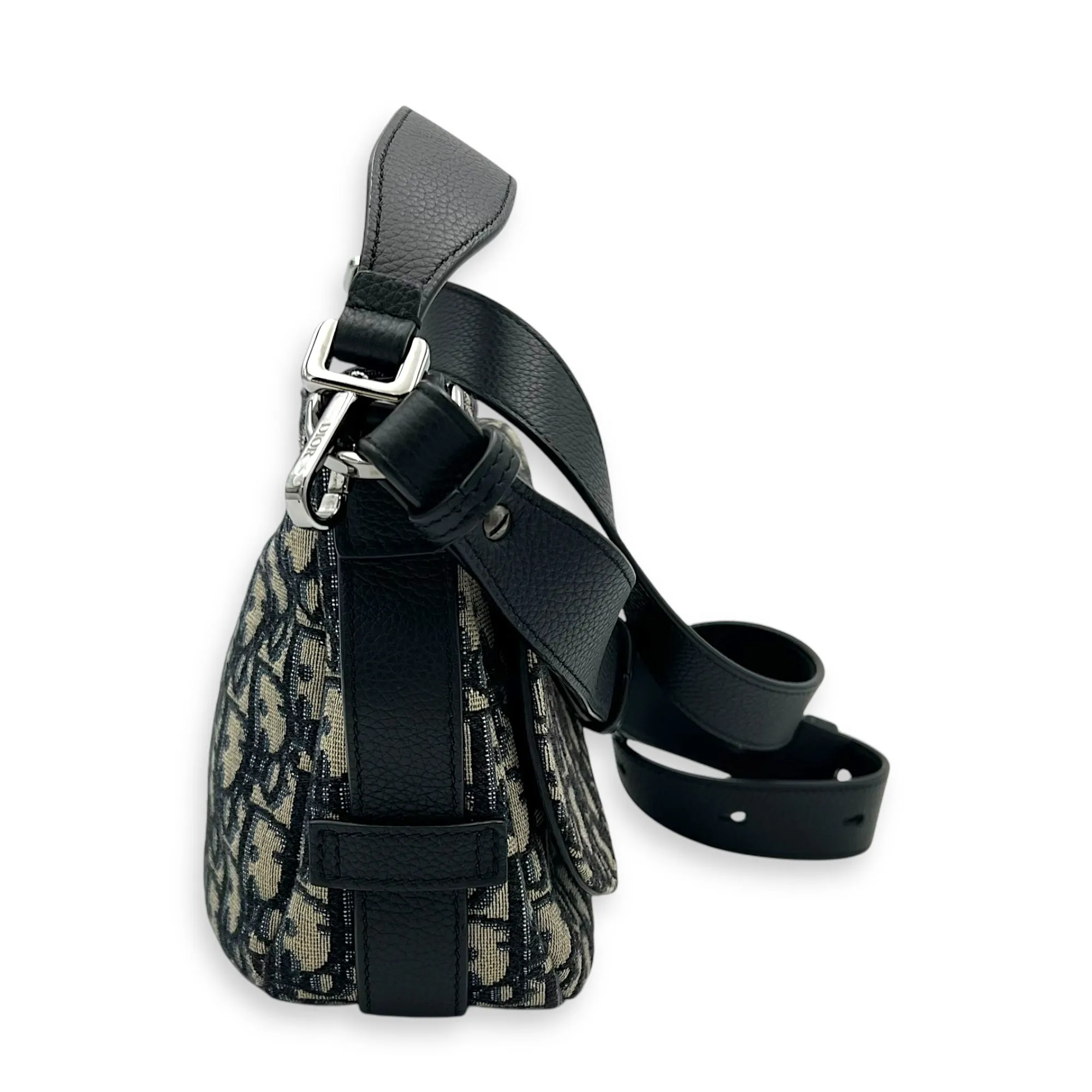 Saddle Oblique Blue Crossbody Bag in Jacquard, Silver hardware