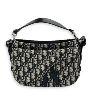 Saddle Oblique Blue Crossbody Bag in Jacquard, Silver hardware