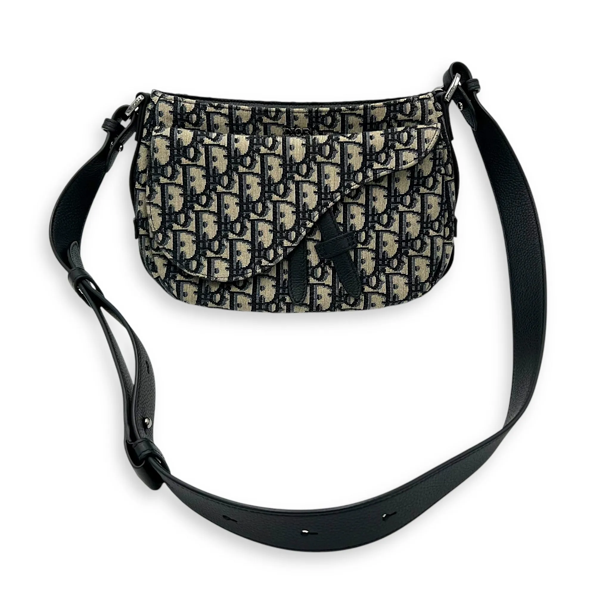 Saddle Oblique Blue Crossbody Bag in Jacquard, Silver hardware