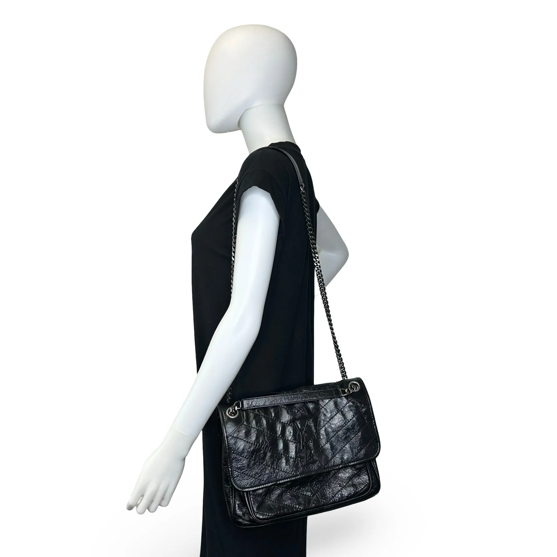 SAINT LAURENT: Crinkle Leather Medium Niki
