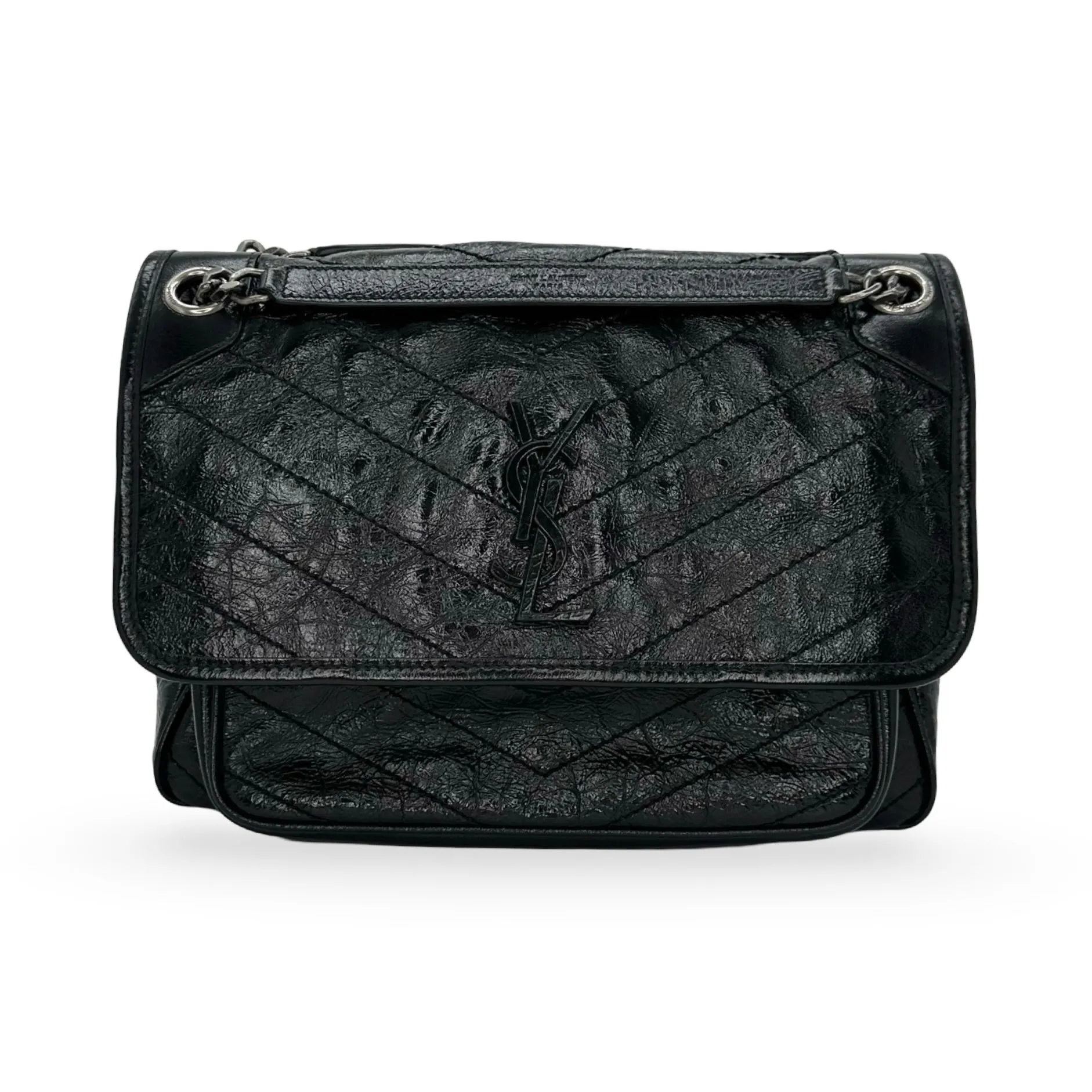 SAINT LAURENT: Crinkle Leather Medium Niki