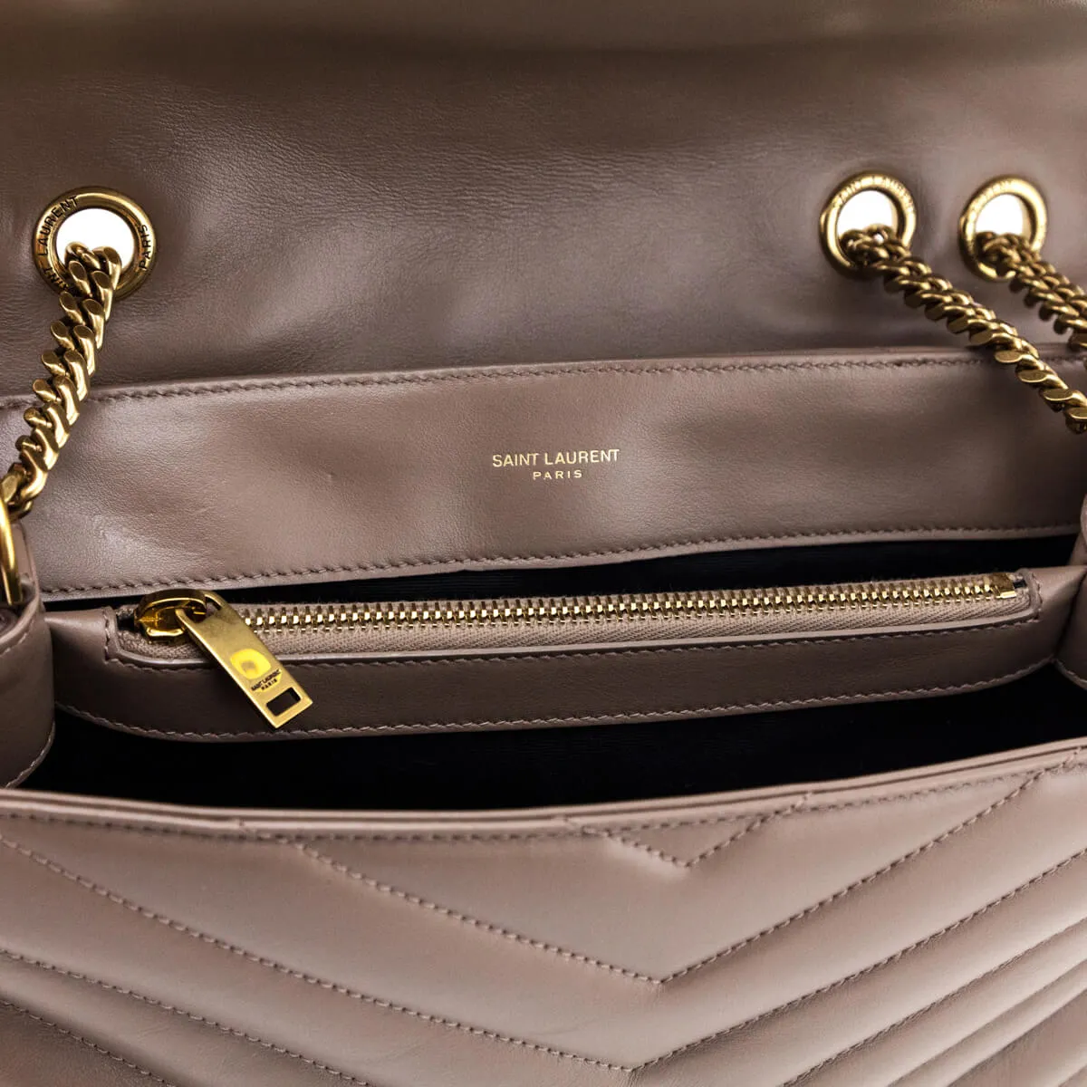 Saint Laurent Dark Beige Calfskin Y Quilted Monogram Medium Loulou Chain Satchel