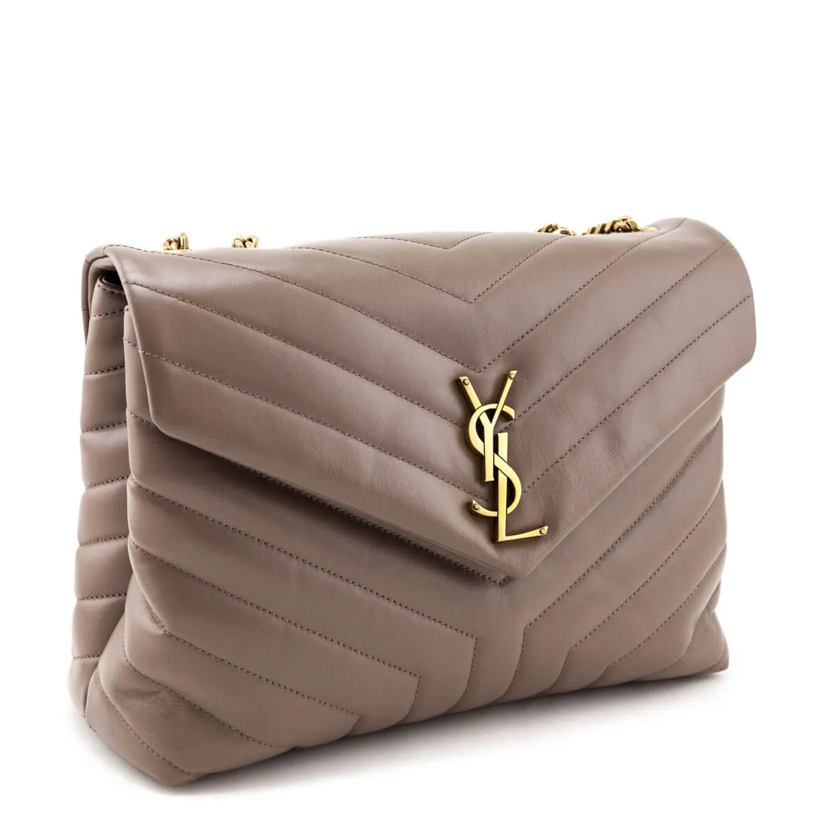 Saint Laurent Dark Beige Calfskin Y Quilted Monogram Medium Loulou Chain Satchel