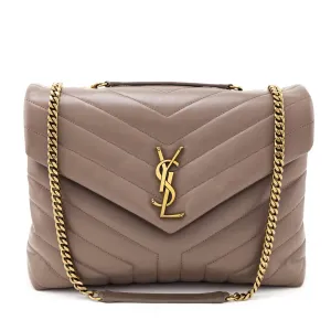 Saint Laurent Dark Beige Calfskin Y Quilted Monogram Medium Loulou Chain Satchel