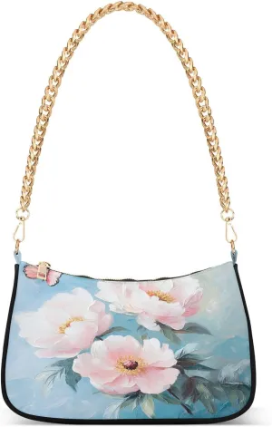 Shoulder Bags for Women Butterfly Flowers Tote HandBag Shoulder Bags purse with Chain Zipper Closure