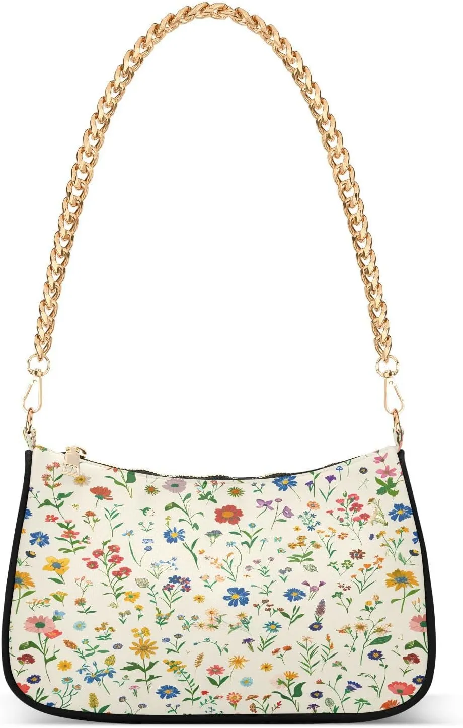 Shoulder Bags for Women Colorful Wildflowers Tote HandBag Shoulder Bags purse with Chain Zipper Closure