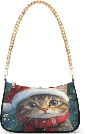 Shoulder Bags for Women Cute Cat Tote HandBag Shoulder Bags purse with Chain Zipper Closure