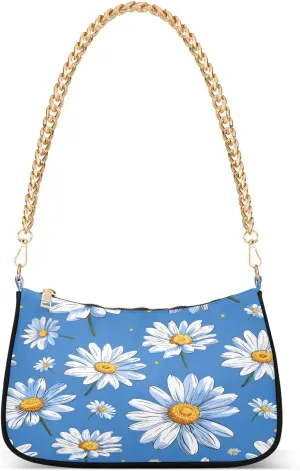 Shoulder Bags for Women Daisies Flowers Tote HandBag Shoulder Bags purse with Chain Zipper Closure