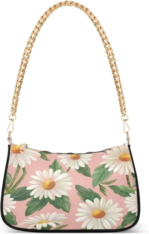 Shoulder Bags for Women Flowers Tote HandBag Shoulder Bags purse with Chain Zipper Closure