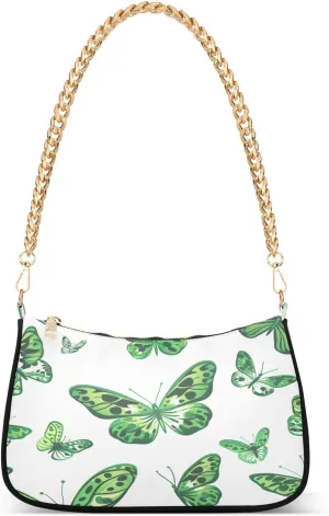 Shoulder Bags for Women Green Butterfly Tote HandBag Shoulder Bags purse with Chain Zipper Closure