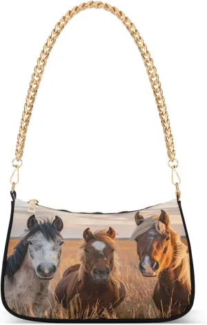 Shoulder Bags for Women Horses Tote HandBag Shoulder Bags purse with Chain Zipper Closure