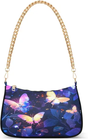 Shoulder Bags for Women Neon-glowing Butterflies Tote HandBag Shoulder Bags purse with Chain Zipper Closure