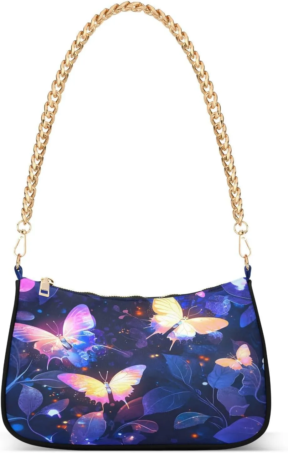 Shoulder Bags for Women Neon-glowing Butterflies Tote HandBag Shoulder Bags purse with Chain Zipper Closure