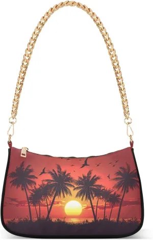 Shoulder Bags for Women Palm Trees and Birds Tote HandBag Shoulder Bags purse with Chain Zipper Closure