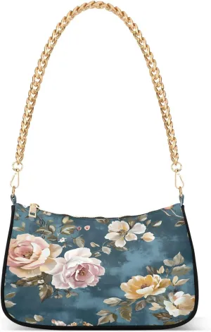 Shoulder Bags for Women Rose Flowers Tote HandBag Shoulder Bags purse with Chain Zipper Closure