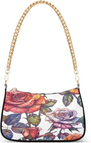 Shoulder Bags for Women Roses Tote HandBag Shoulder Bags purse with Chain Zipper Closure