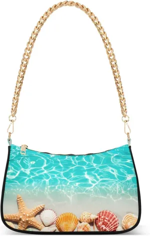 Shoulder Bags for Women Shell Starfish Tote HandBag Shoulder Bags purse with Chain Zipper Closure