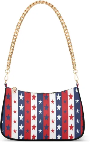 Shoulder Bags for Women Stars on Red White Blue Color Stripe Tote HandBag Shoulder Bags purse with Chain Zipper Closure
