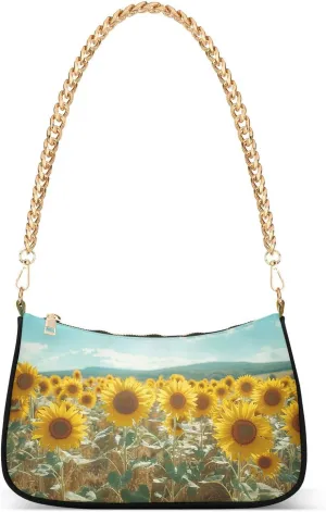 Shoulder Bags for Women Sunflower Field Tote HandBag Shoulder Bags purse with Chain Zipper Closure