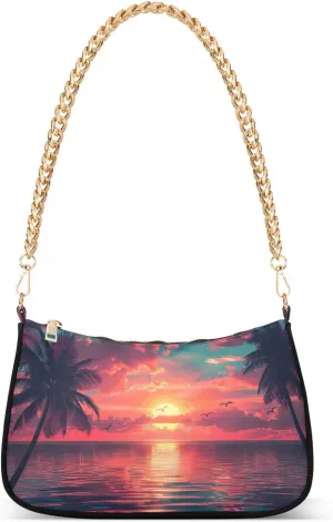 Shoulder Bags for Women Sunset over The Ocean Tote HandBag Shoulder Bags purse with Chain Zipper Closure