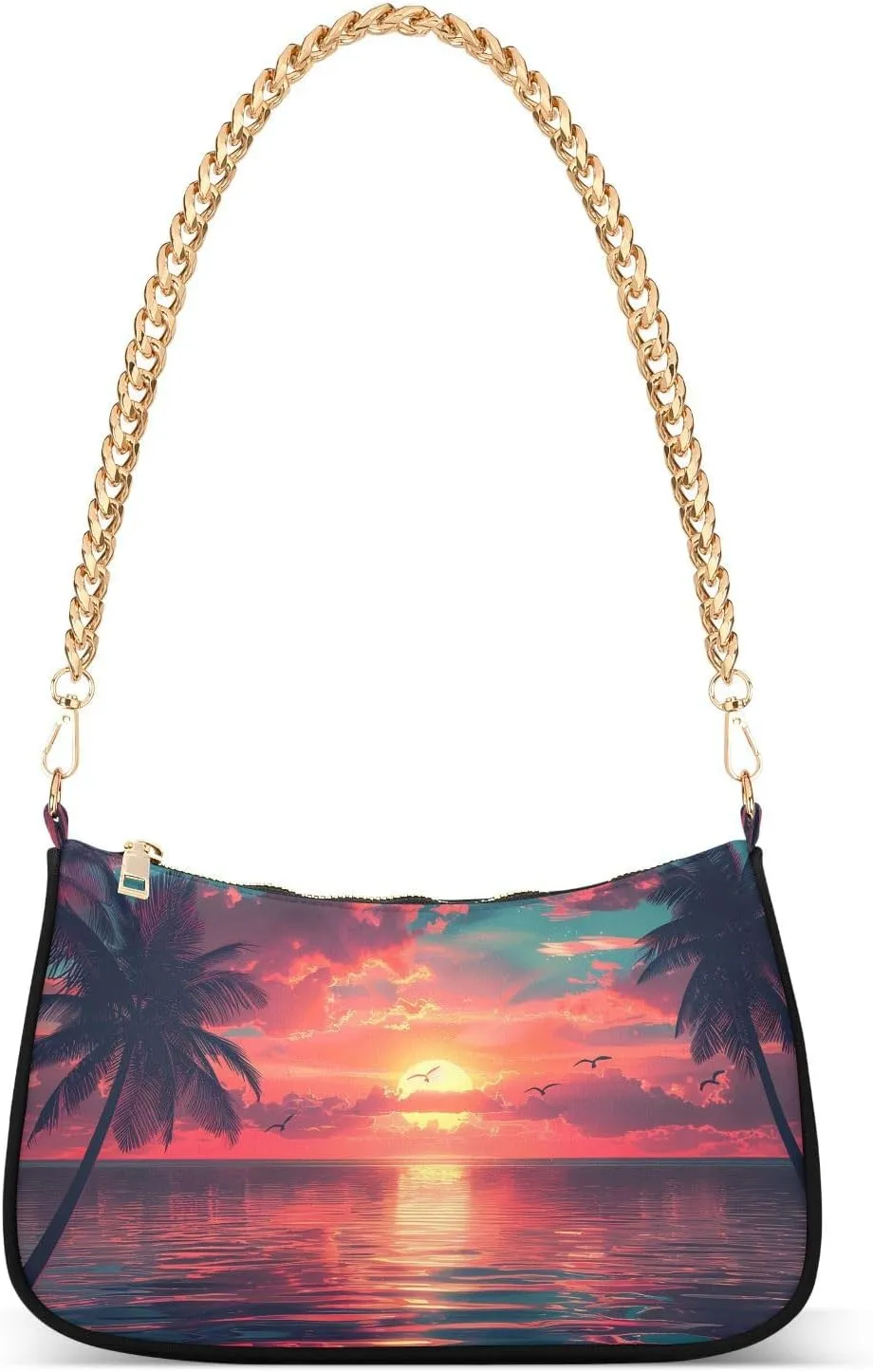 Shoulder Bags for Women Sunset over The Ocean Tote HandBag Shoulder Bags purse with Chain Zipper Closure