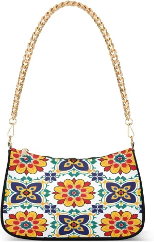 Shoulder Bags for Women Talavera Tile Pattern Tote HandBag Shoulder Bags purse with Chain Zipper Closure