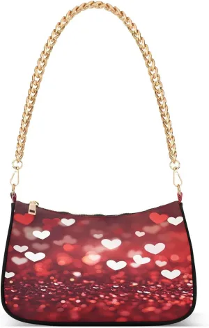 Shoulder Bags for Women White Red Hearts Tote HandBag Shoulder Bags purse with Chain Zipper Closure