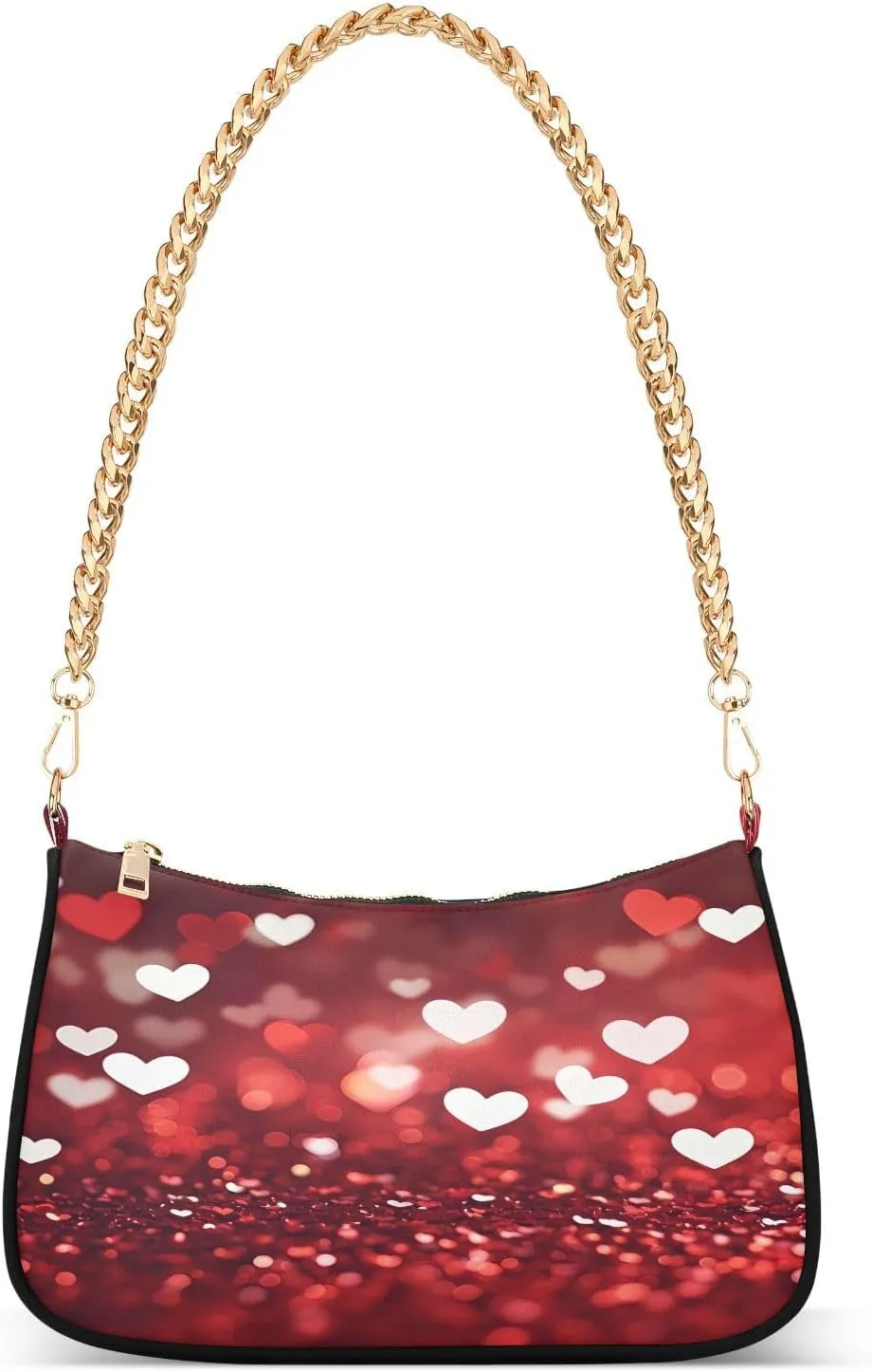 Shoulder Bags for Women White Red Hearts Tote HandBag Shoulder Bags purse with Chain Zipper Closure