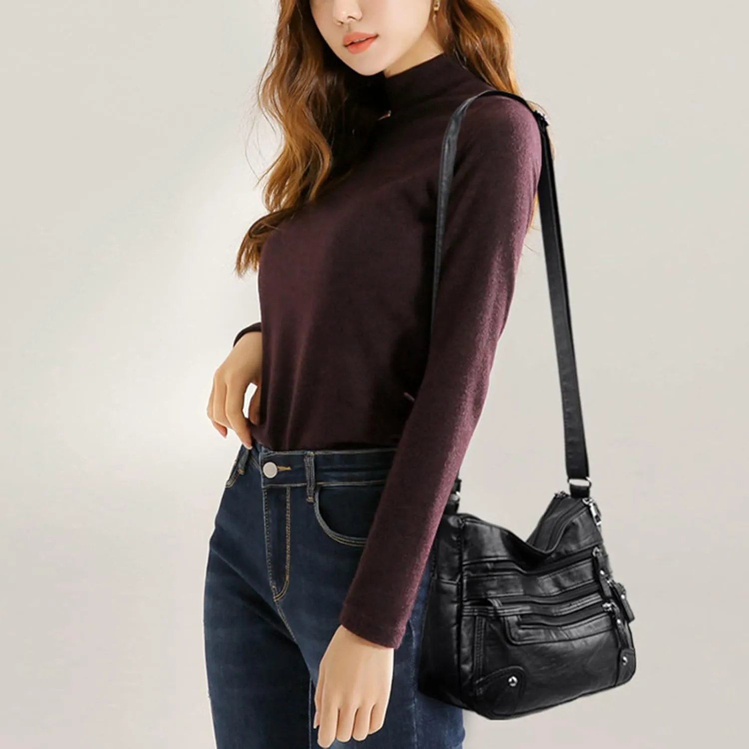 Sling Bags for Women Anti Theft Travel Fashion Canvas Hippie Crossbody Bags Womens Vacation Shoulder Bag(Black)