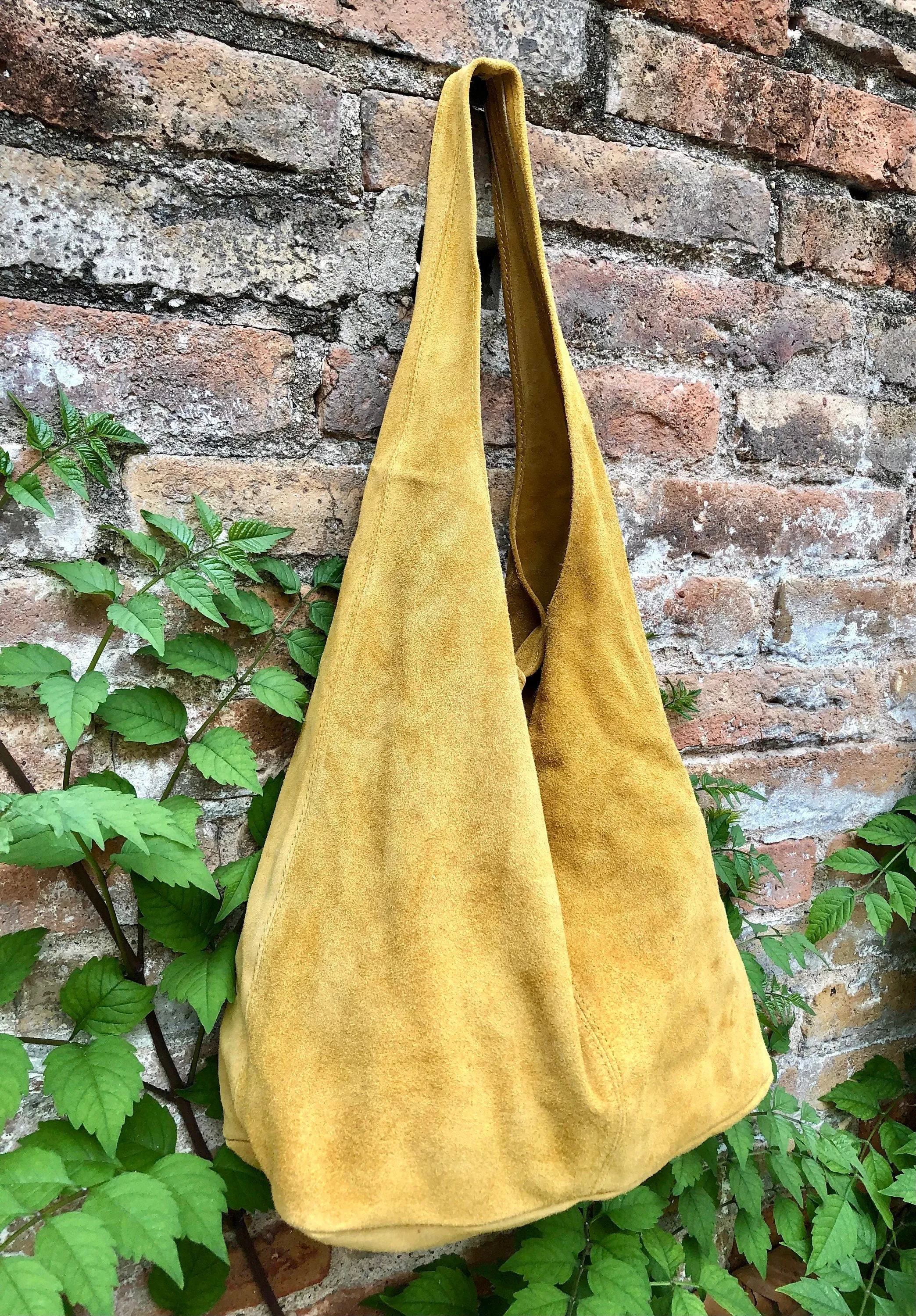 Slouch bag. Large TOTE leather bag in MUSTARD yellow. Soft natural suede, genuine hobo leather bag. MUSTARD yellow suede bag.Hobo,laptop bag