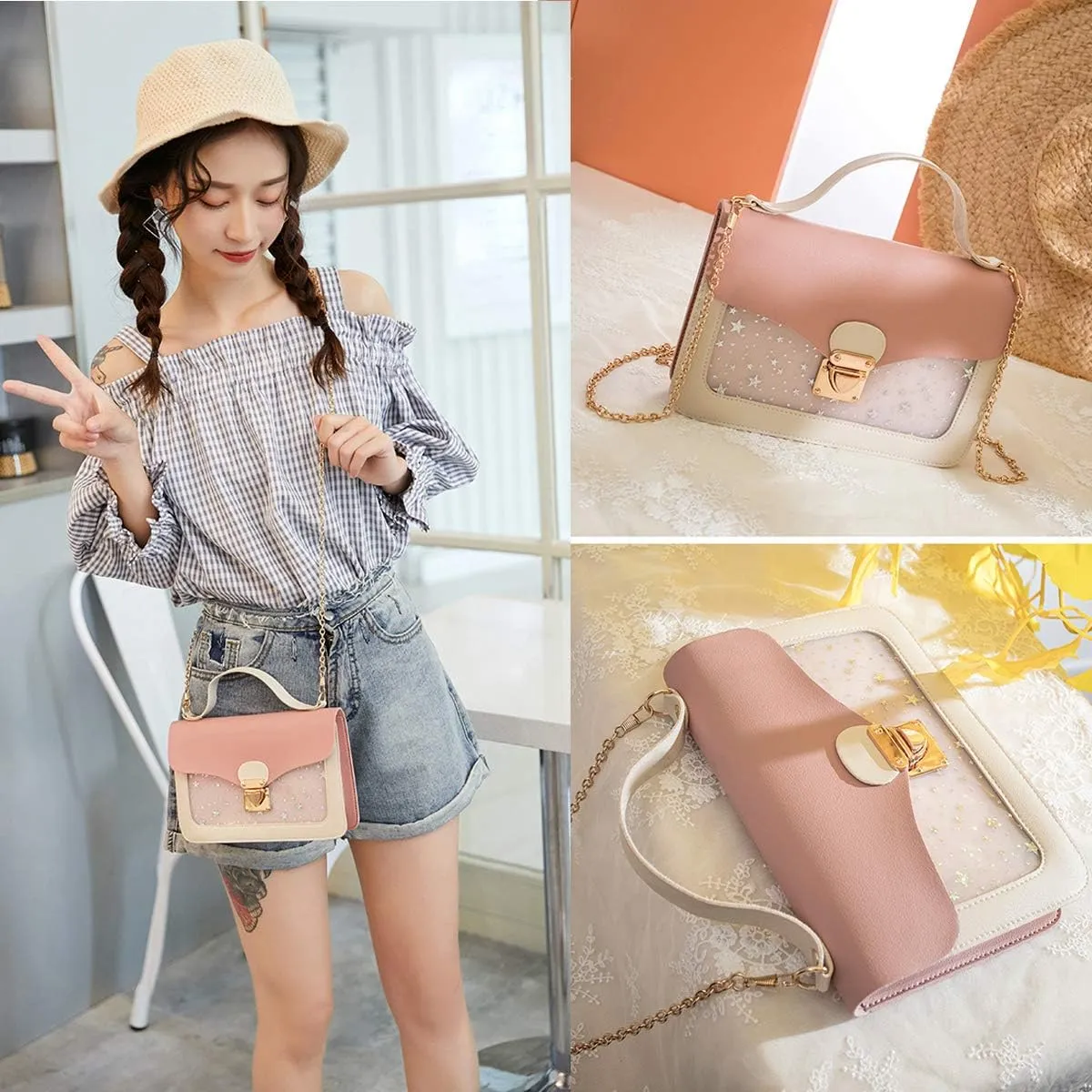 Small Crossbody Purse for Women Chain Shoulder Handbag Mini Cute Cross Body Bag with Detachable Chain Strap