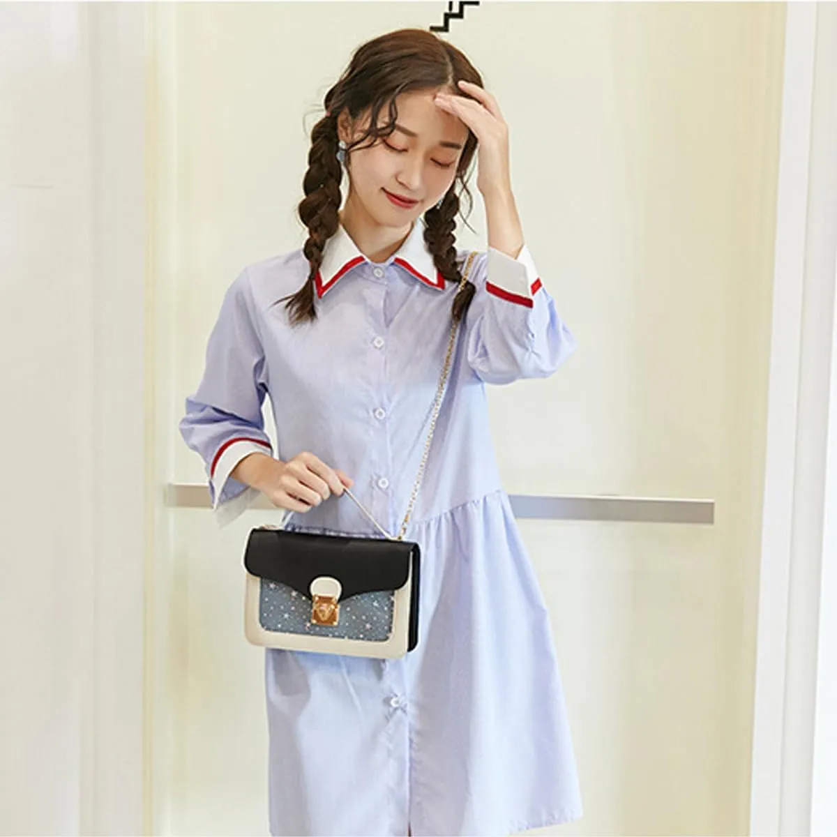 Small Crossbody Purse for Women Chain Shoulder Handbag Mini Cute Cross Body Bag with Detachable Chain Strap