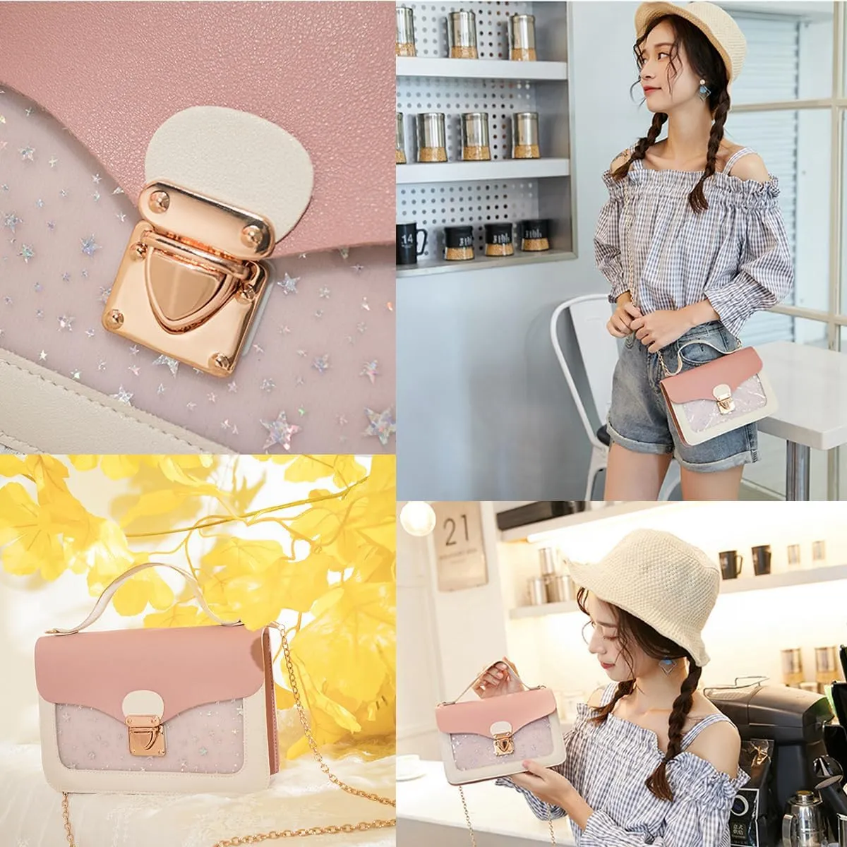 Small Crossbody Purse for Women Chain Shoulder Handbag Mini Cute Cross Body Bag with Detachable Chain Strap